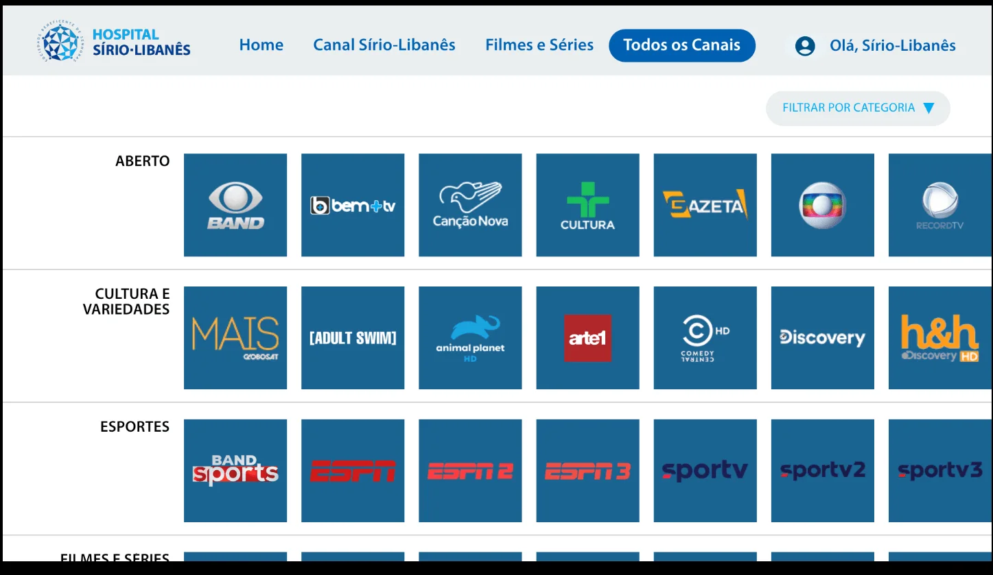 Grade de programação e canais ao vivo